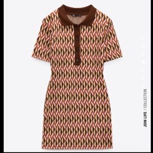 ✨NWT✨ Zara jacquard brown argyle mini polo dress